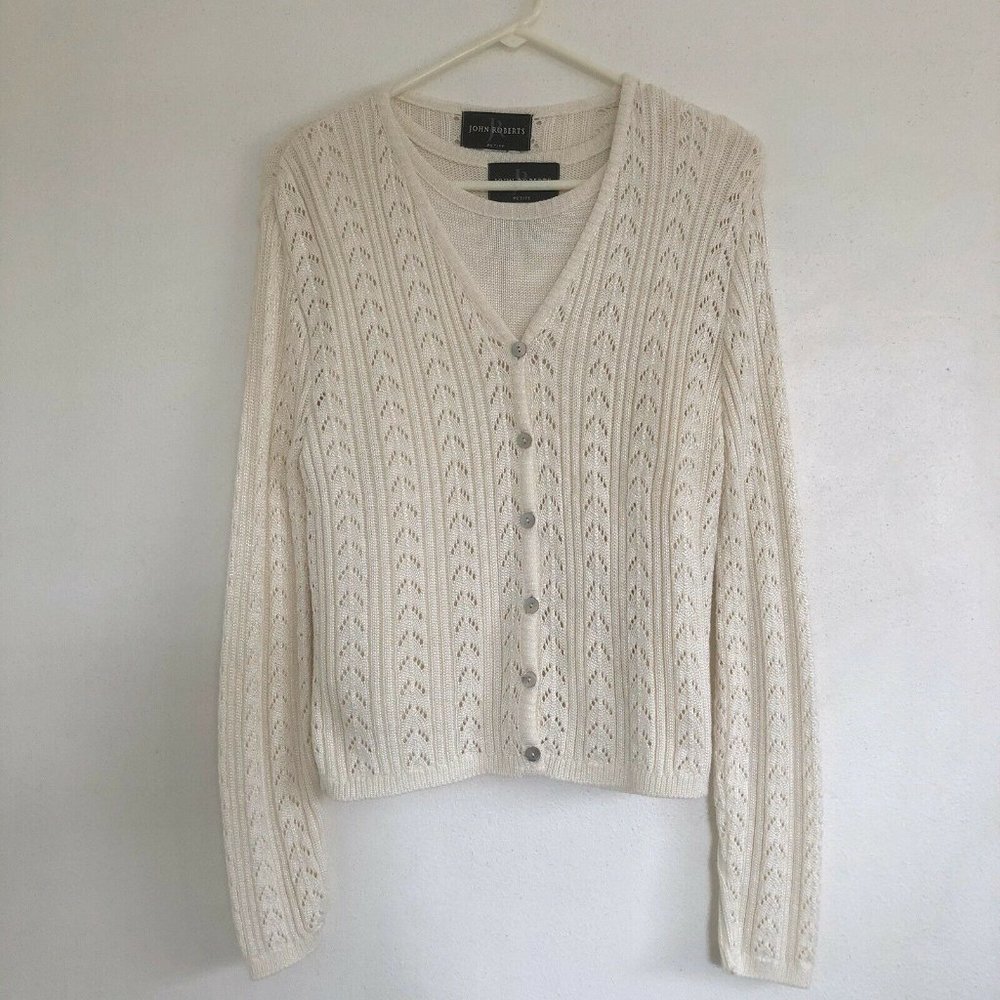 VTG John Roberts Petite Cream 2 piece Cardigan Set